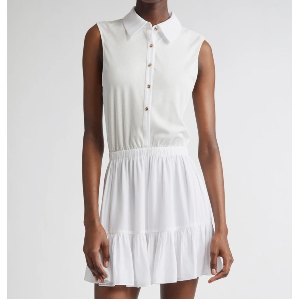 Ramy Brook Odette Mixed Media Polo Dress Ivory L Preppy Tennis Old Money Chic